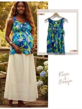 🌿Mimi Maternity Vintage Silk Blend Boho Retro Blouse - Women's Large